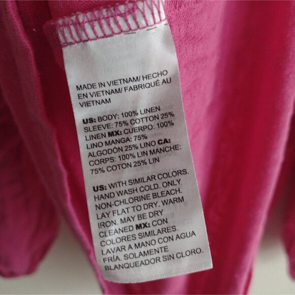 Chicos Pink Linen Top XL 3 Relaxed Fit Puff Sleeve Lightweight Fuschia Blouse - Picture 7 of 8